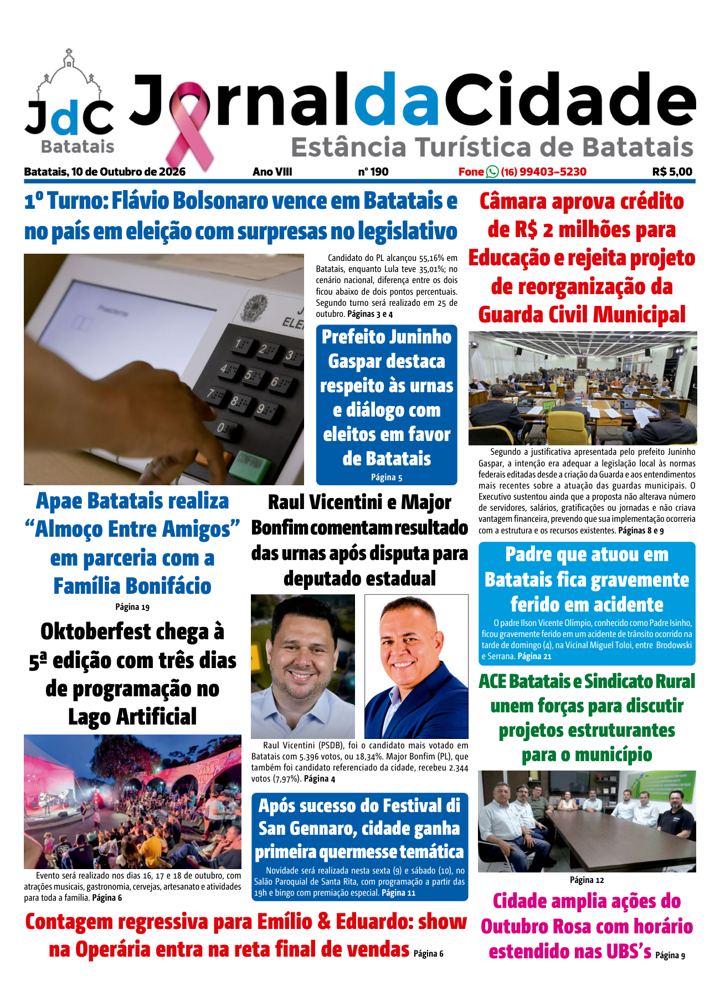 Capa do Jornal da Cidade impresso de 10 de outubro de 2026