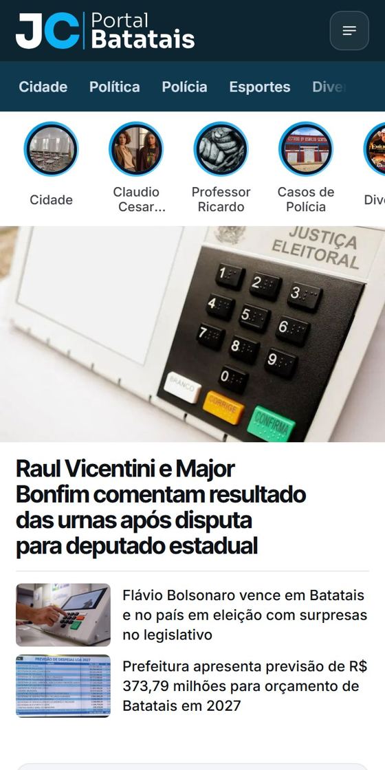 Capa do Portal JC Batatais no celular